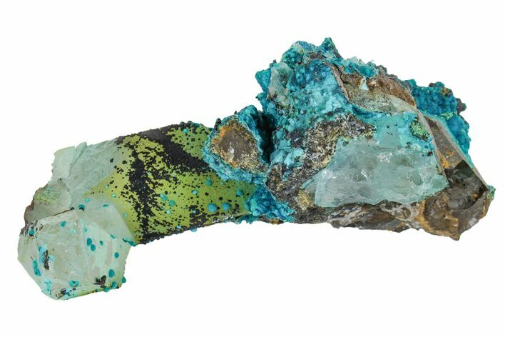 Chrysocolla on Quartz Crystal Cluster - Tentadora Mine, Peru #169257